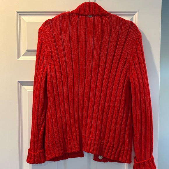 St. John Vibrant Red Cable Knit Cardigan - Picture 6 of 6